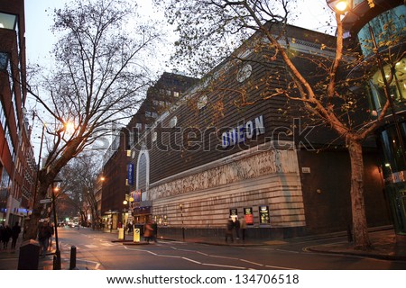 LONDON - DEC 30: Outside view of Odeon, British chain of cinemas, one of the largest in Europe, founded 1928 by Oscar Deutsch, Covent Garden branch on Dec 30, 2010 in London, UK