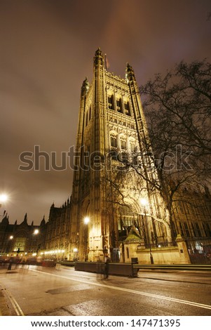London Victoria Tower stands at the House of Lords end of the Palace of Westminster.