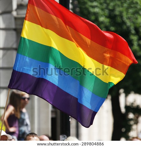 Rainbow flag waiving in London\'s Gay Pride