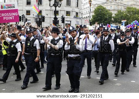 LONDON - JUNE 27: People take part in London\'s Gay Pride, 2015 Worldpride on June 27, 2015 in London, UK, estimated 25,000 people took part in the march, Parade to support gay rights.