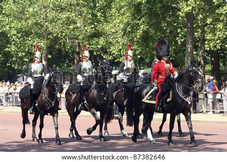 LONDON - JUNE 17: Household Cavalry at Queen's Birthday Parade on June 17, 2006 in London, England. Queen's Birthday Parade take place to Celebrate Queen's Official Birthday in every June in London
