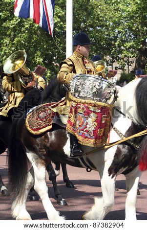 LONDON - JUNE 17: Mounted Bands at Queen's Birthday Parade on June 17, 2006 in London, England. Queen's Birthday Parade take place to Celebrate Queen's Official Birthday in every June in London.