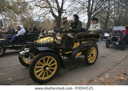 LONDON - NOVEMBER 07: London to Brighton Veteran Car Run participants, Wolseley, 1903, leaving Hyde Park, the event starts at 7:00am in Hyde Park on November 07, 2010 in London, UK.