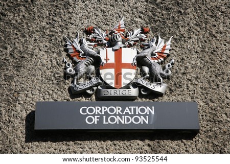 British Coat of arms flag of the City of London with St George dragoon drake