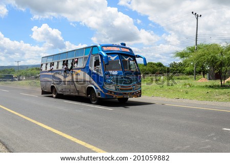 TANZANIA, ARUSHA, March 20 2013: public transport in africa - bus full of people - stock photopublic transport in Africa - bus full of people