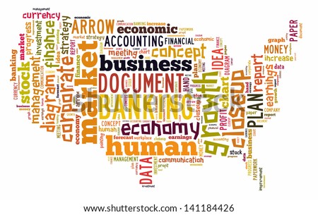 Banking word cloud in the shape of USA