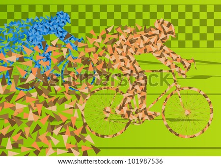 Colorful sport road bike riders bicycle silhouettes in urban city ecology road background illustration vector