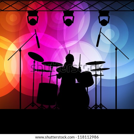 Drums Player Vector Background With Neon Lights - 118112986 : Shutterstock