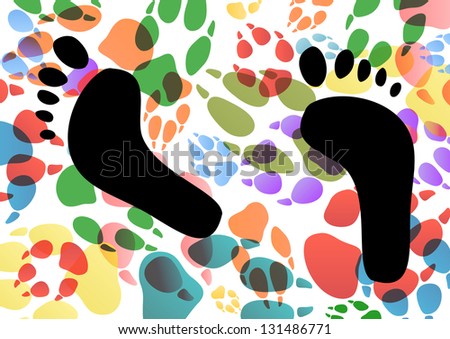 Dog and human footprints silhouettes colorful illustration background vector