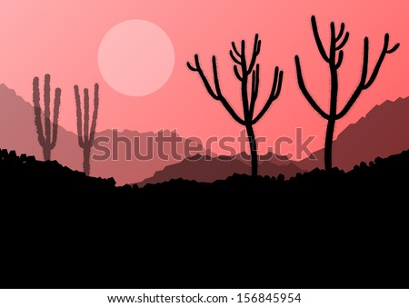Desert cactus plants wild nature landscape illustration background vector