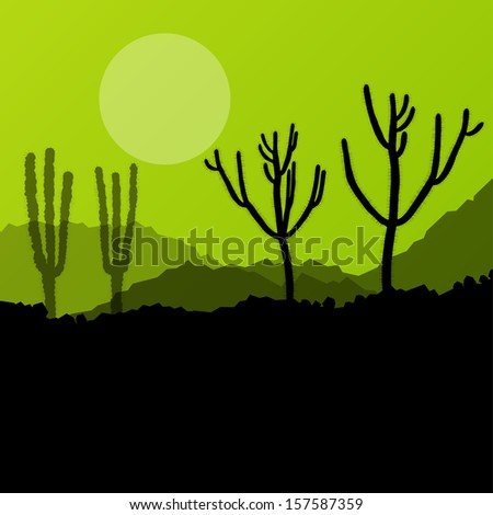 Desert cactus plants wild nature landscape illustration background vector