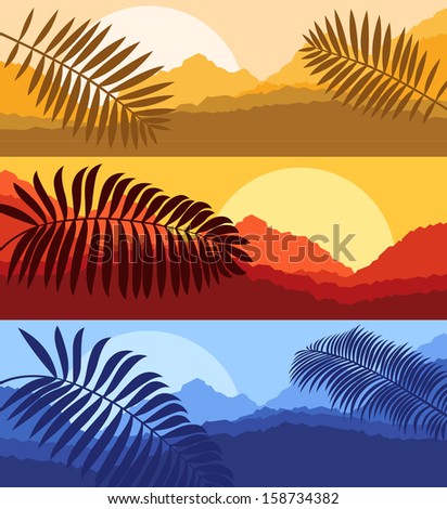 Desert palm trees wild sand dunes nature landscape illustration background vector