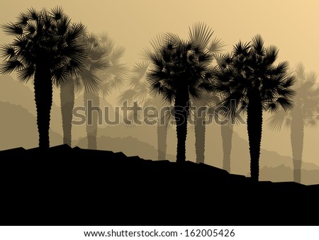 Palm tree silhouettes wild nature landscape background illustration vector