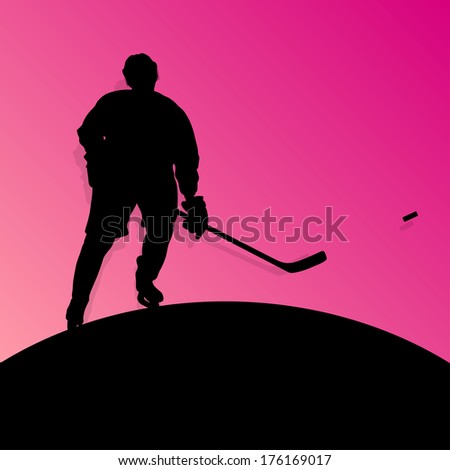 Active young man ice hockey sport silhouette skating in winter sports abstract background illustration vector