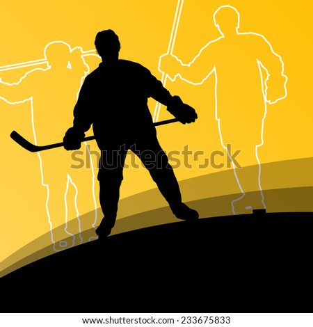 Active young men hockey players sport silhouettes in winter ice abstract background illustration vector