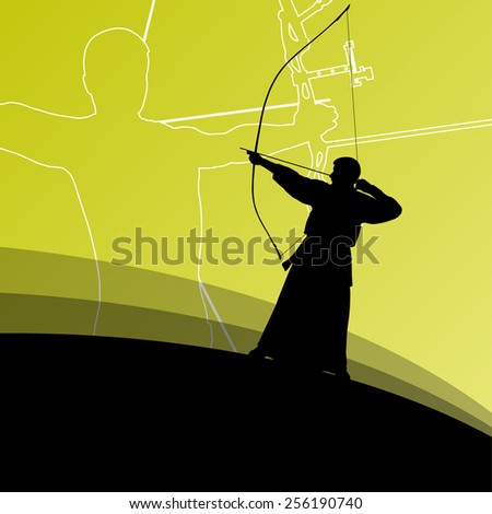 Active japanese kendo sport kyudo archer martial arts fighter and modern bow silhouette concept abstract illustration background vector