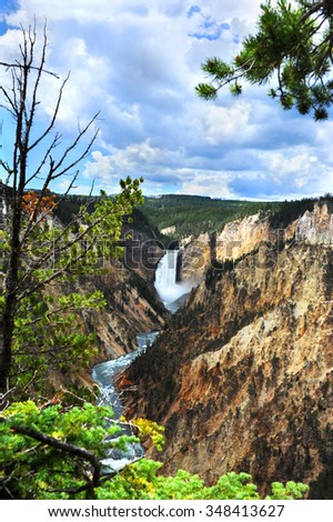 Steep canyon walls frame the Yellowstone River in \