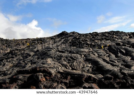 Background image of volcano mountain at Hawaii Volcanoes National Park on the Big Island of Hawaii.  Sunny and blue skies.