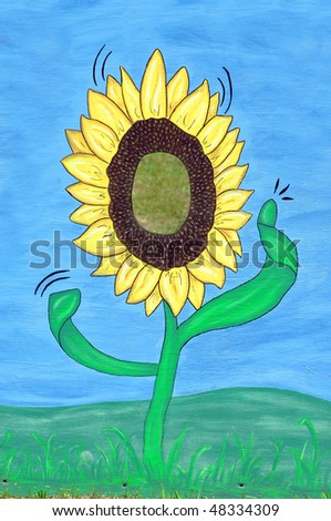 Come play at being a sunflower.  Face frame is a waving sunflower painted on  large sheet of plywood.  Backdrop for photography.