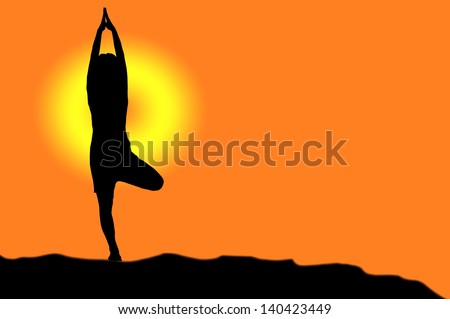 Silhouette of woman doing yoga at sunrise