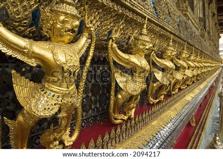 A detail from inside the Grand Palace temple grounds in Bangkok,Thailand,showing Garuda a national symbol of Thailand.