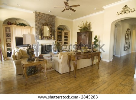 wide angle view of contemporary family room