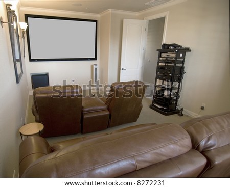 Home media room with big screen