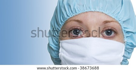 Head portrait of Nurse with medical face mask and hair cap