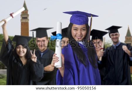 Young woman with graduation cap and gown