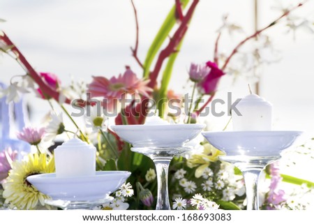 romantic table setup on tropical beach