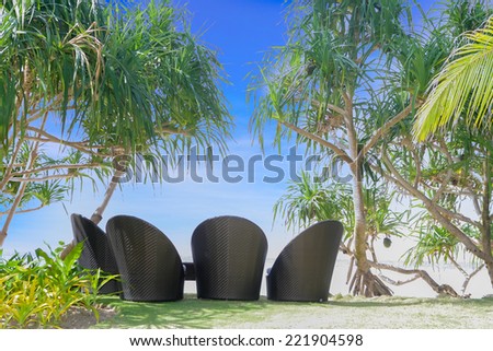 chill out on tropical beach, outdoor cafe, chairs on beach