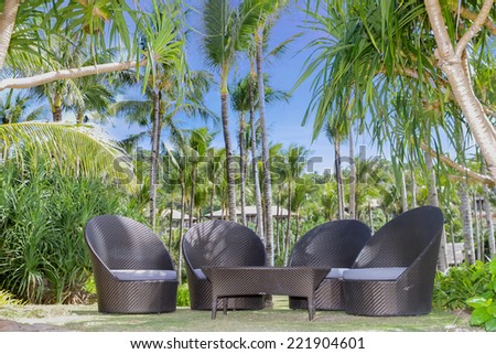 chill out on tropical beach, outdoor cafe, chairs on beach