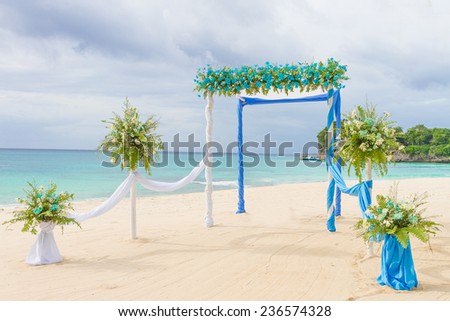 beautiful wedding arch, cabana, beach wedding, tropical wedding set up