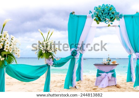 beautiful wedding arch, cabana on sand beach, outdoor beach wedding