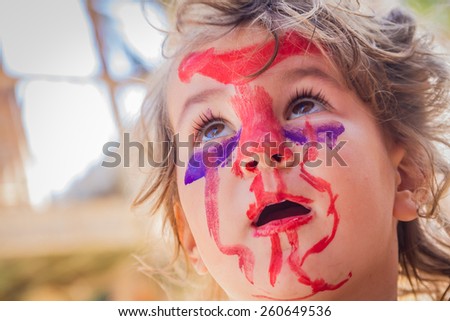 young kid - girl - with painted face, child zombie face art