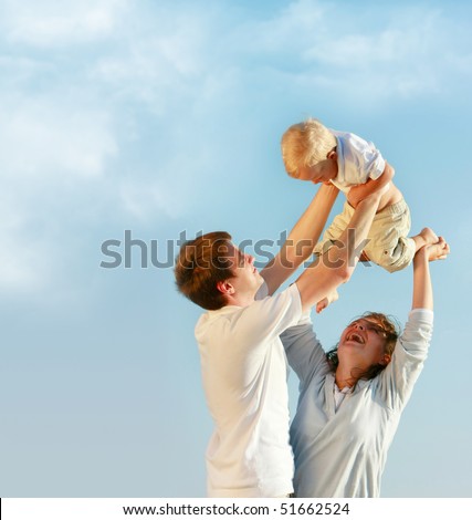 happy family on sky background