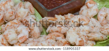Boiled Shrimp Appetizer with cocktail sauce