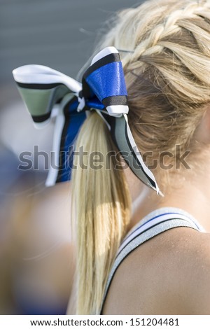 Cheerleader hair bow with a shallow depth of field