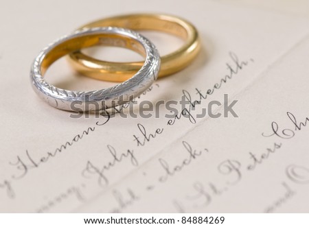 stock photo Vintage Wedding Invitation and Rings