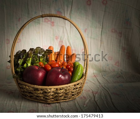 Fruits  and vegetables in basket still life style