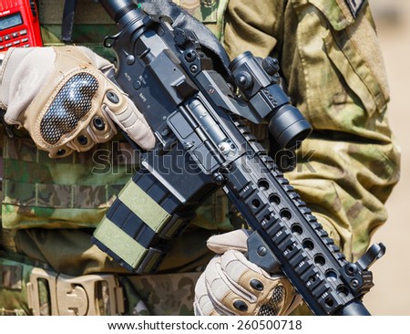 Asian men soldier full equipment training gun tactic