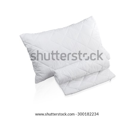 pillow with white protective mite pillow case on white background