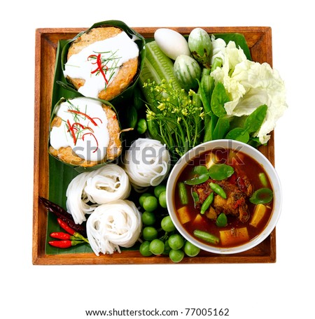 Thai noodle known as kha nom jean and very spicy curry known as tai pla curry the popular of southern food in Thailand