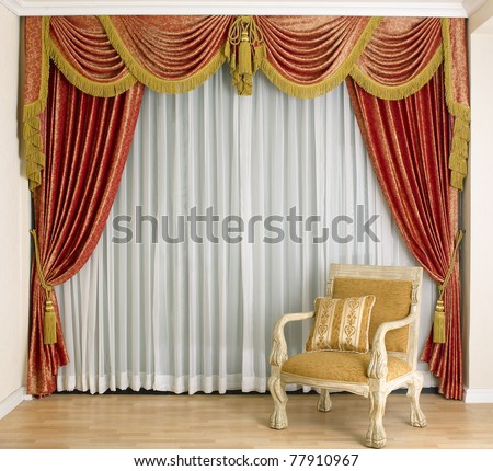 A Beautiful Curtain And Empty Space In A Luxury Living Room Stock ...