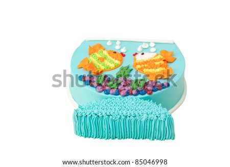 Fish Birthday Cake on Delicious Colorful Birthday Cake In Shape Of Fish Stock Photo 85046998