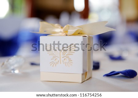 Decorative box closeup at wedding reception