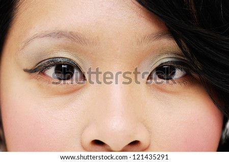 Asian womans eyes closeup looking forward