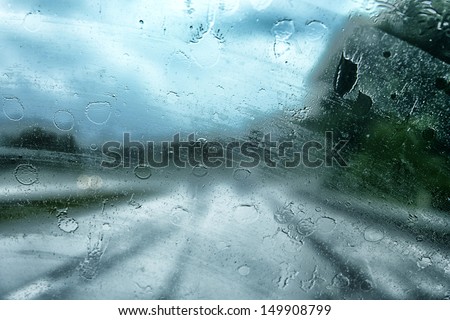 Visibility Is Limited When Driving Through A Rain Storm, Raindrops Splatter On The Windshield Of A Jeep Driving Along Interstate 79 South In West Virginia