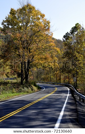 Route 82 East, Two-lane Highway in Autumn, Birch River, West Virginia, USA