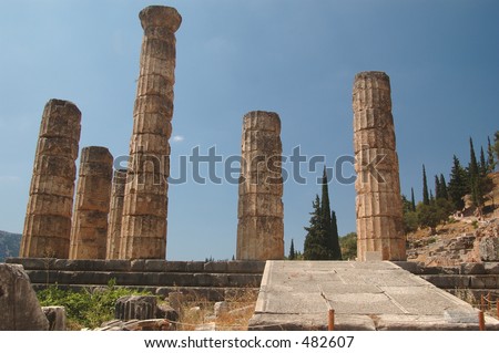 the temple of apollo at ancient delphi, greece